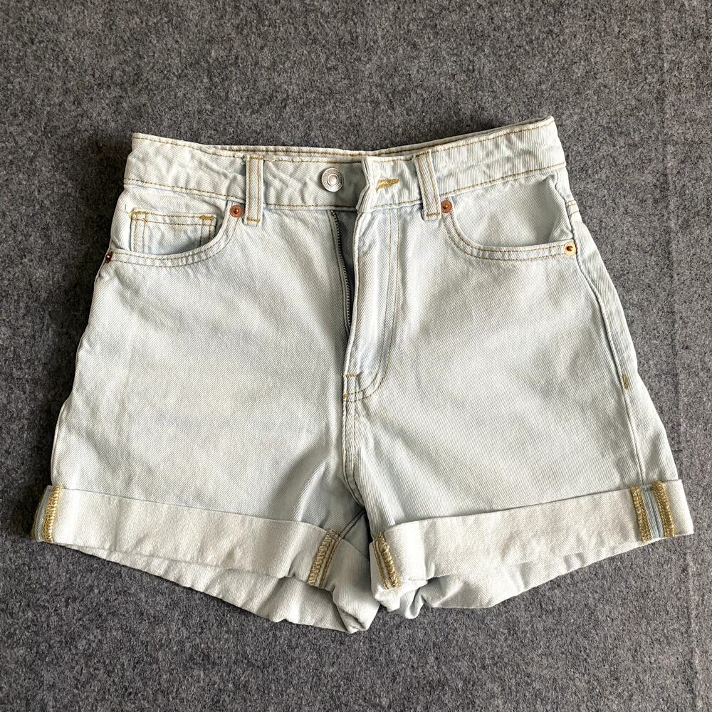 Mango MNG Women's Denim Shorts Size EU 32 Light Wash Mom Style 100% Cotton